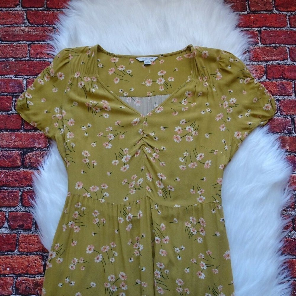 American Eagle Women's Dress V-Neck Floral Bohemian Short Shirred Casual Size M - Picture 6 of 12